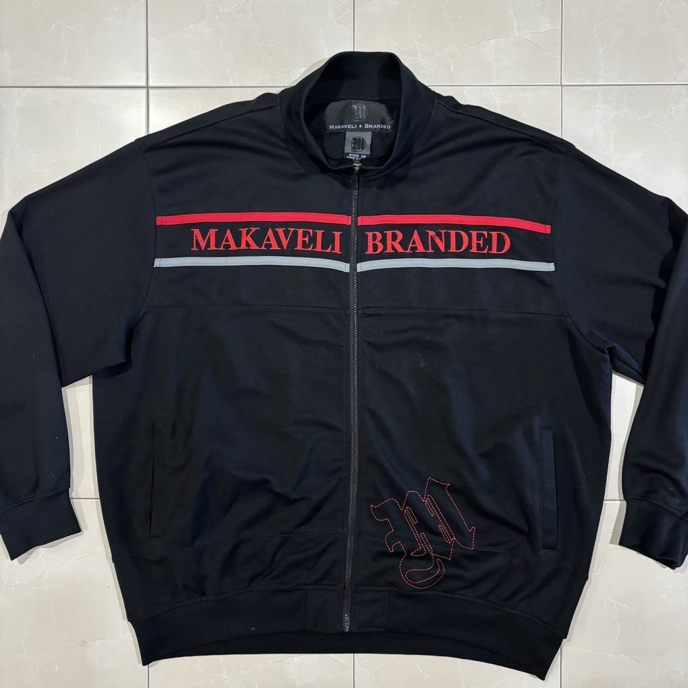 Vintage Makaveli Branded Tupac Track Jacket Full Zip Rap Men's 2XL Black Hip Hop